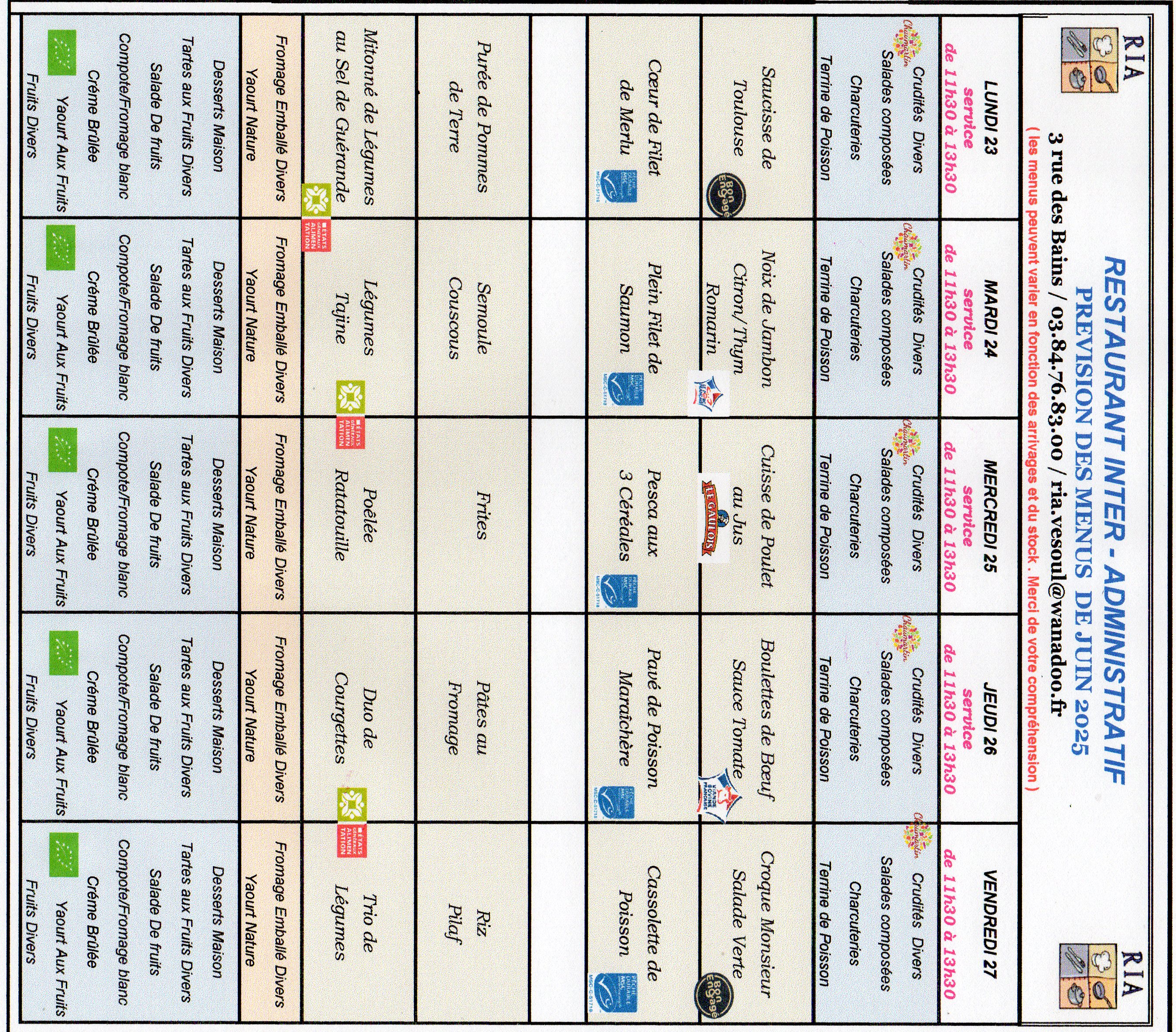 Menus de juin 4